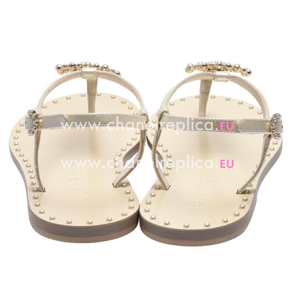 Chanel Classic Pearl CC Logo Patent Leather Sandal Offwhite AS739129