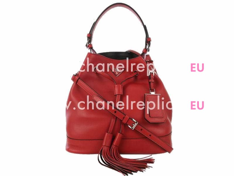 Prada Secchiello City Triangle Logo Calfskin Tassels Noe Red PR53699