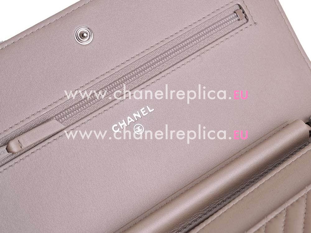 Chanel Lambskin Chevron Woc Bag Silver Chain Nude A59587