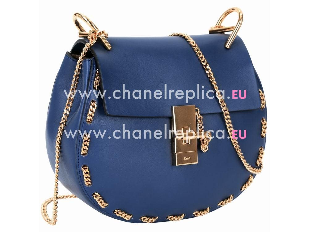Chloe Drew Smooth Leather Around Golden Chain Bag Blue CH774079