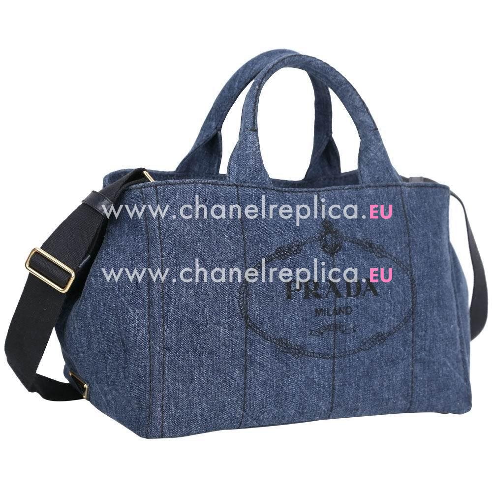 Prada Canapa Stampata Printing Logo Denim Bag Blue PR7054127