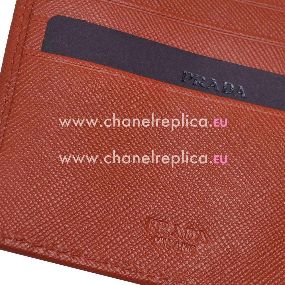 Prada Saffiano Metal Embossment Logo Cowhide Zipper Loose Change Wallet In Orange PR61017017