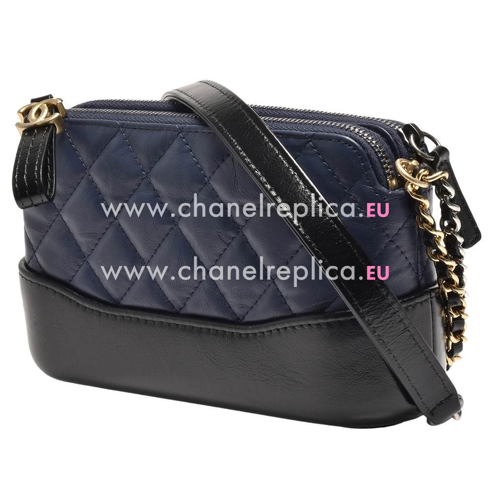 Chanel Calfskin Gabrelle Two-tone Color Mini Hobo Bag Navy/Black A36E956