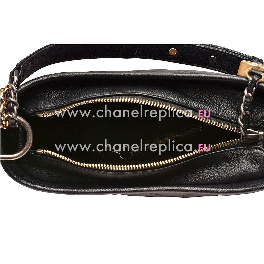 Chanel Gabrielle Gaotskin Gold/silver two-tone Small Hobo Bag Black A582218