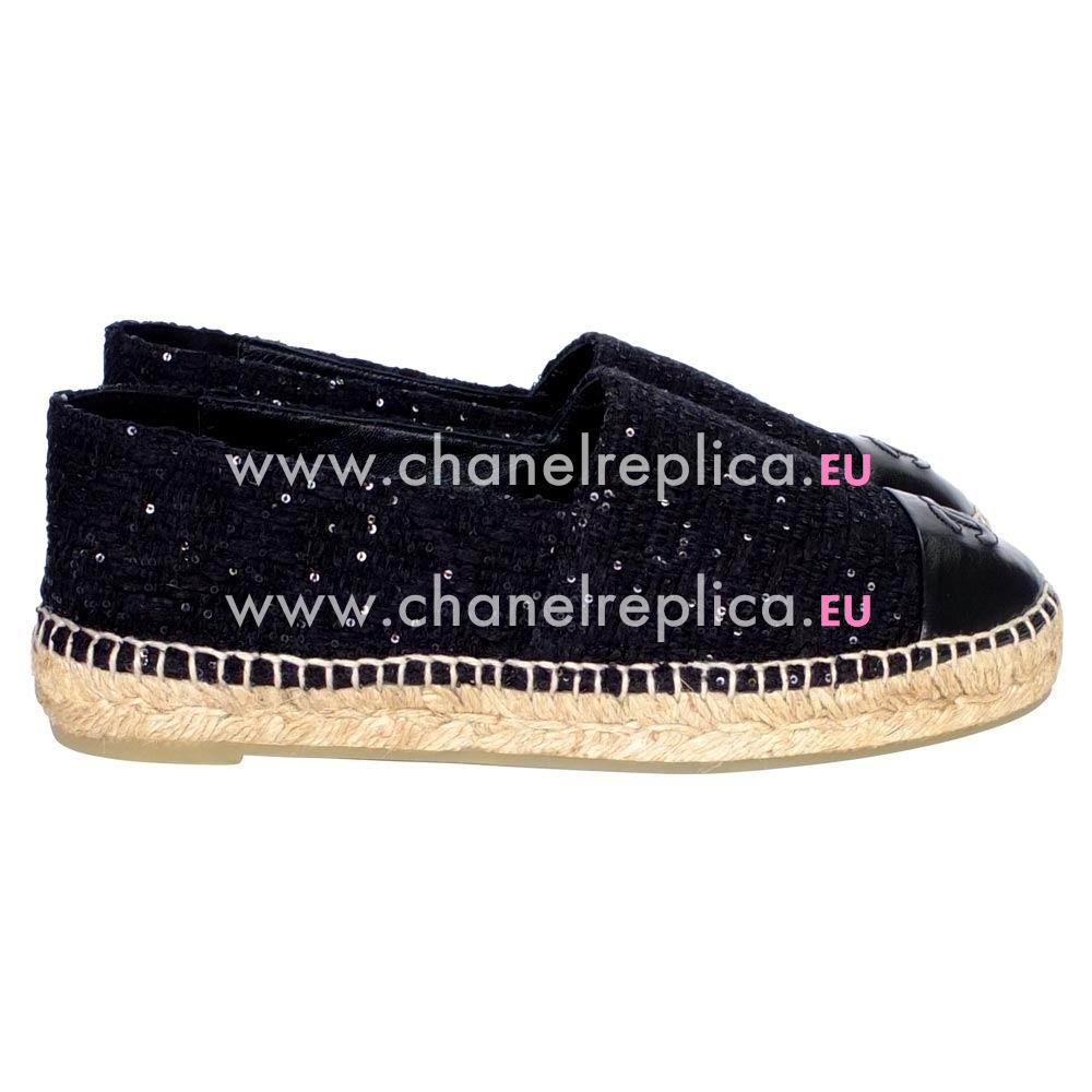 Chanel Classic Espadrilles Sheepskin CC Logo Shoes Black C7030109