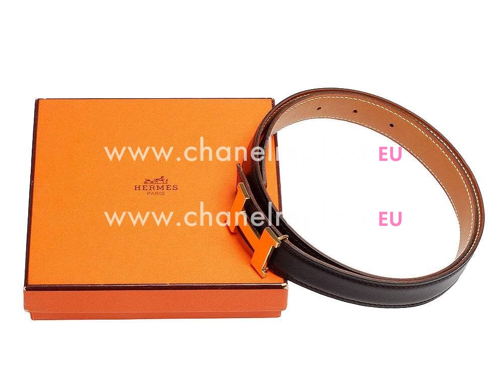 Hermes Gold H Buckle Coffee-Light Brown Calfskin Two-sided Belt H688315