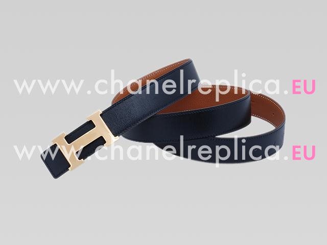 Hermes Gold H Two-Sided Calfskin Belt Black/Light Brown HB22145