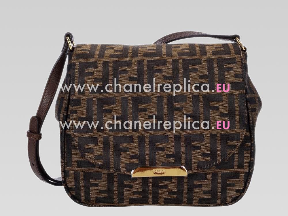 FENDI FF Logo PVC Canvas Messenge Bag In Coffee FE461835