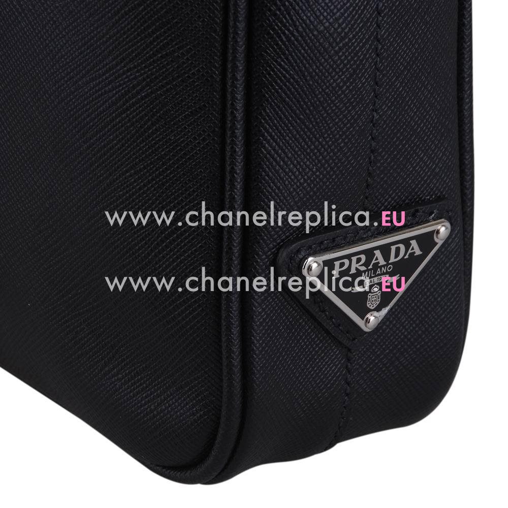 Prada Saffiano Travel Triangle Logo Handle Bag Black PR424528