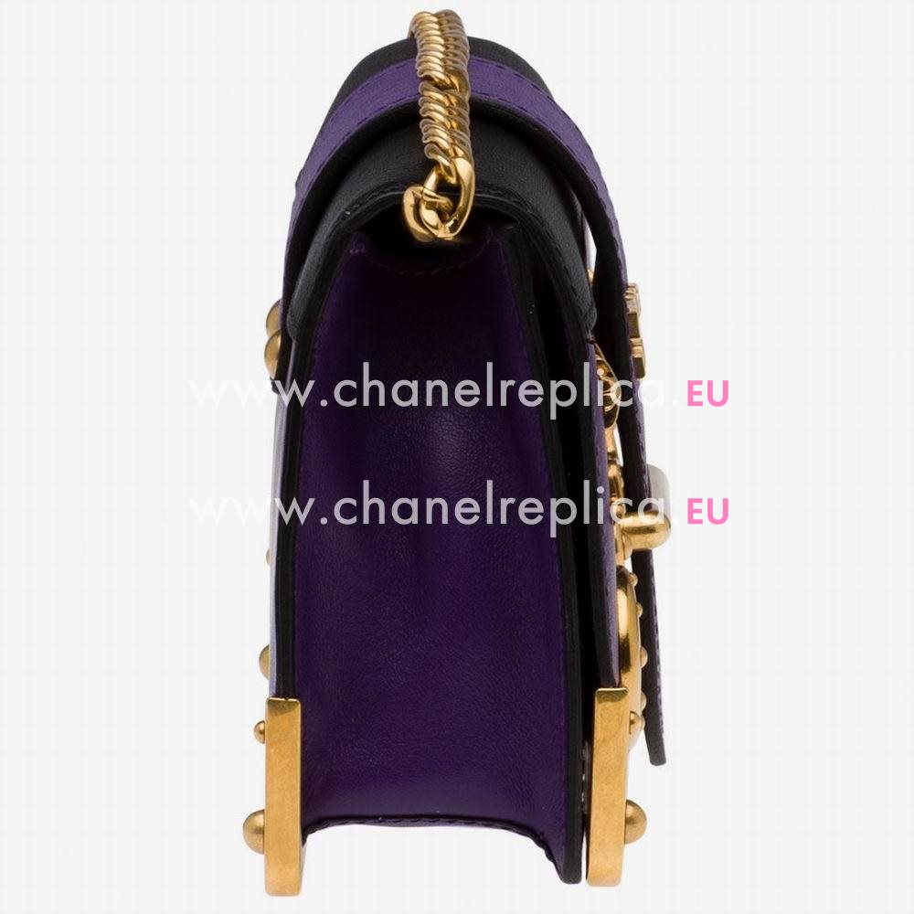 Prada Cahier Calf Leather Bag Purple Black 1BH018_2BB0_F019L