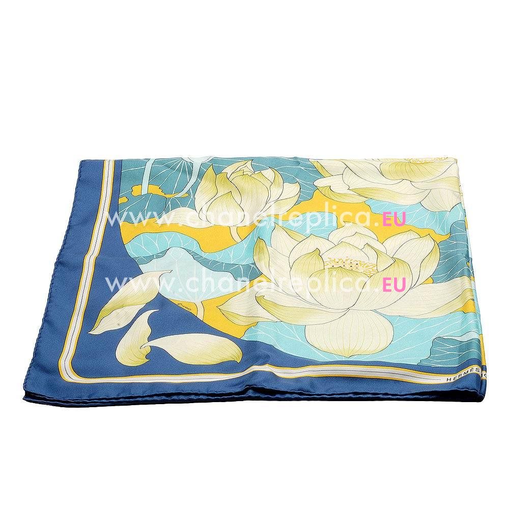 Hermes Lotus Silk Scarf Blue H6102839