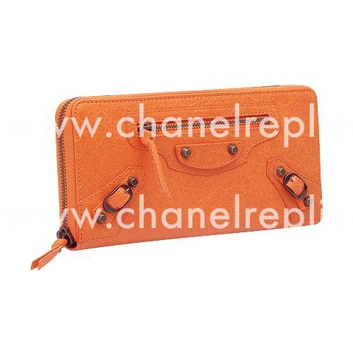 Balenciaga Continental Lambskin Aged Brass Hardware Wallets Orangee B2055124