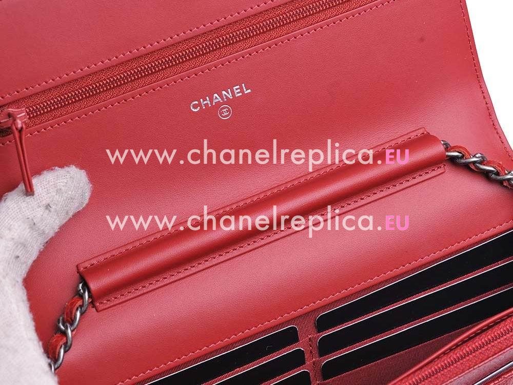 Chanel Caviar Leather Woc Boy Bag In Red (Anti-Silver) A68911