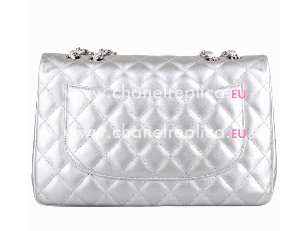 Chanel Lambskin Silver Chain Jumbo Coco Flap Bag Silvery A58600SRY