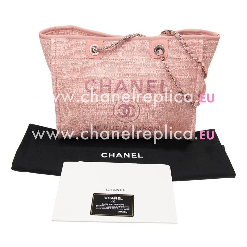 Chanel Tweed Canvas Deauville Shop Tote Bag Silver Chain A67001BEBLU