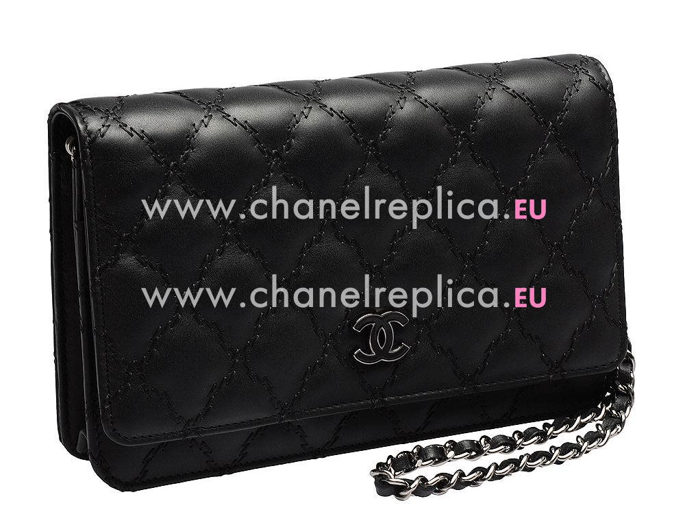 Chanel Lambskin Silver Chain Lightning Stitch Woc Bag Black A55317