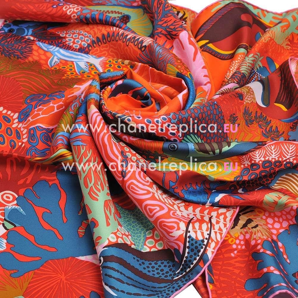 Hermes Sea World Silk Scarf Orange H6102844