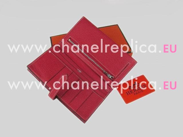 Hermes Dogon Clemence Leather Wallet In Red H0005H