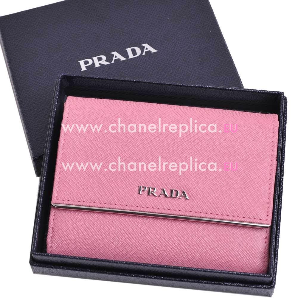 Prada Saffiano Pattina Embossment Logo Cowhide Loose Change Wallet In Peach Pink PR61017020