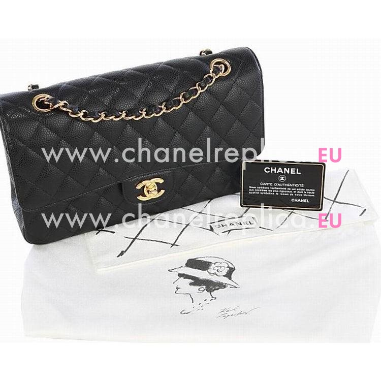 Chanel Medium Caviar Double Flap Bag Black(Golden) A01112-4