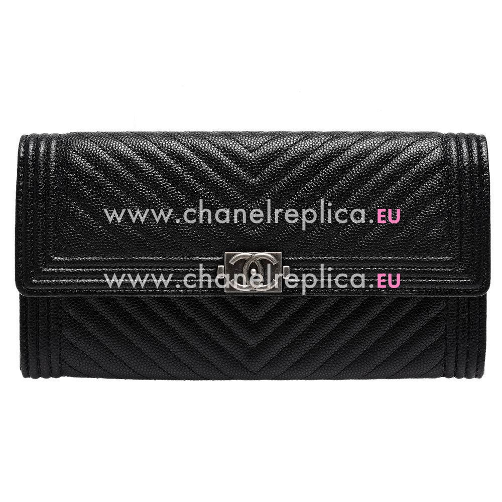 CHANEL Boy Silvery Button Calfskin wallet Black C7090709