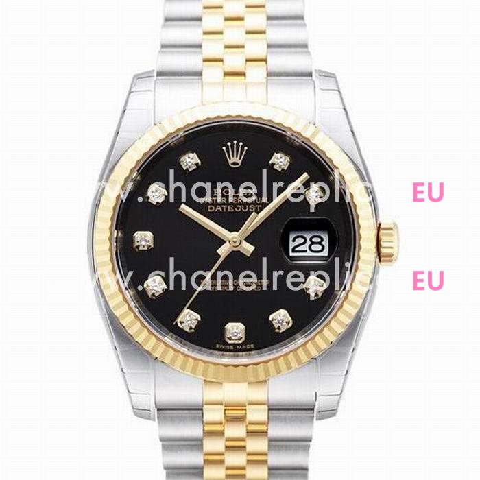 Rolex Datejust Automatic 37mm 18K Gold Stainless Steel Watch Black R116233-8