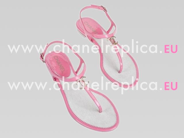 Chanel Golden CC Patent Leather Sandals In Pink CH44301