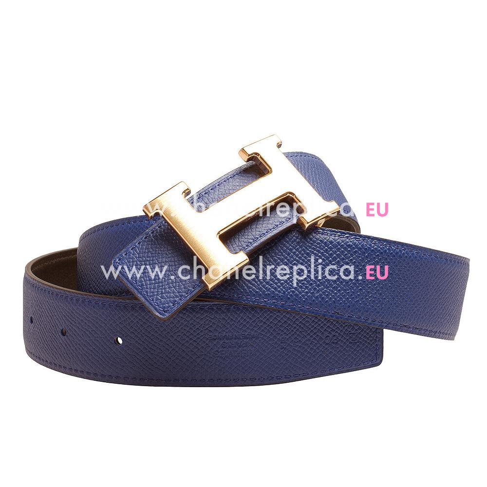 Hermes Gold H Buckle Black-Navy Calfskin Leather Two-sided Belt H55N47