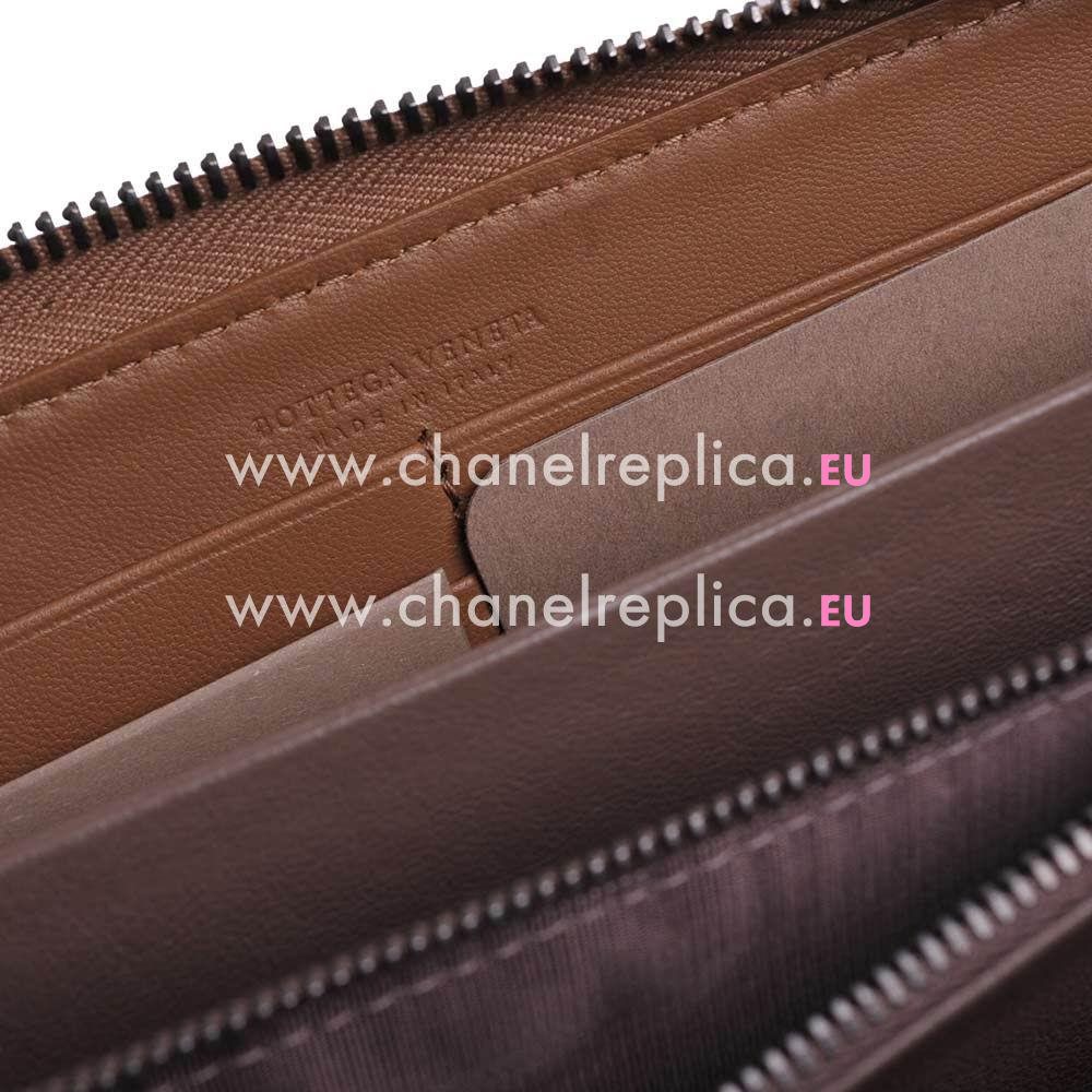 Bottega Veneta Classic Weave Zipper Nappa Wallet In Camel B6110729