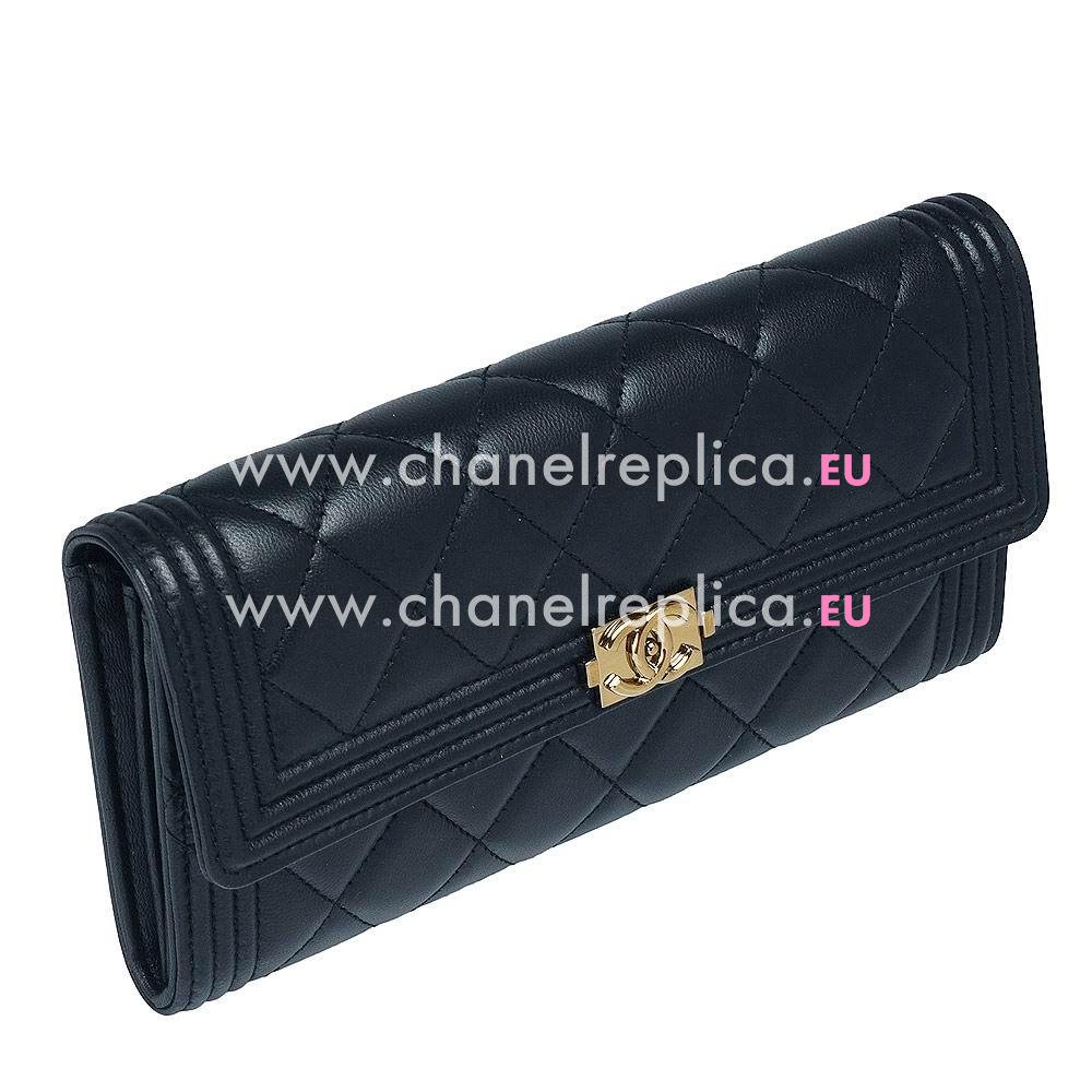 Chanel Lambskin Boy Wallet Deep Blue C7041508