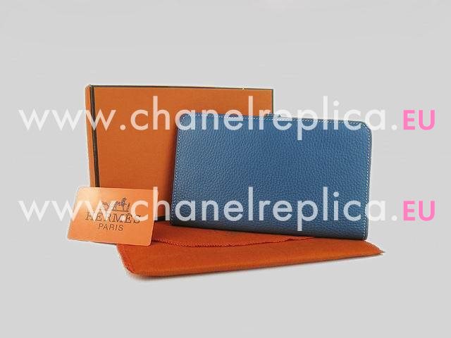 Hermes Dogon Clemence Leather Wallet Purse Medium Blue HL001K