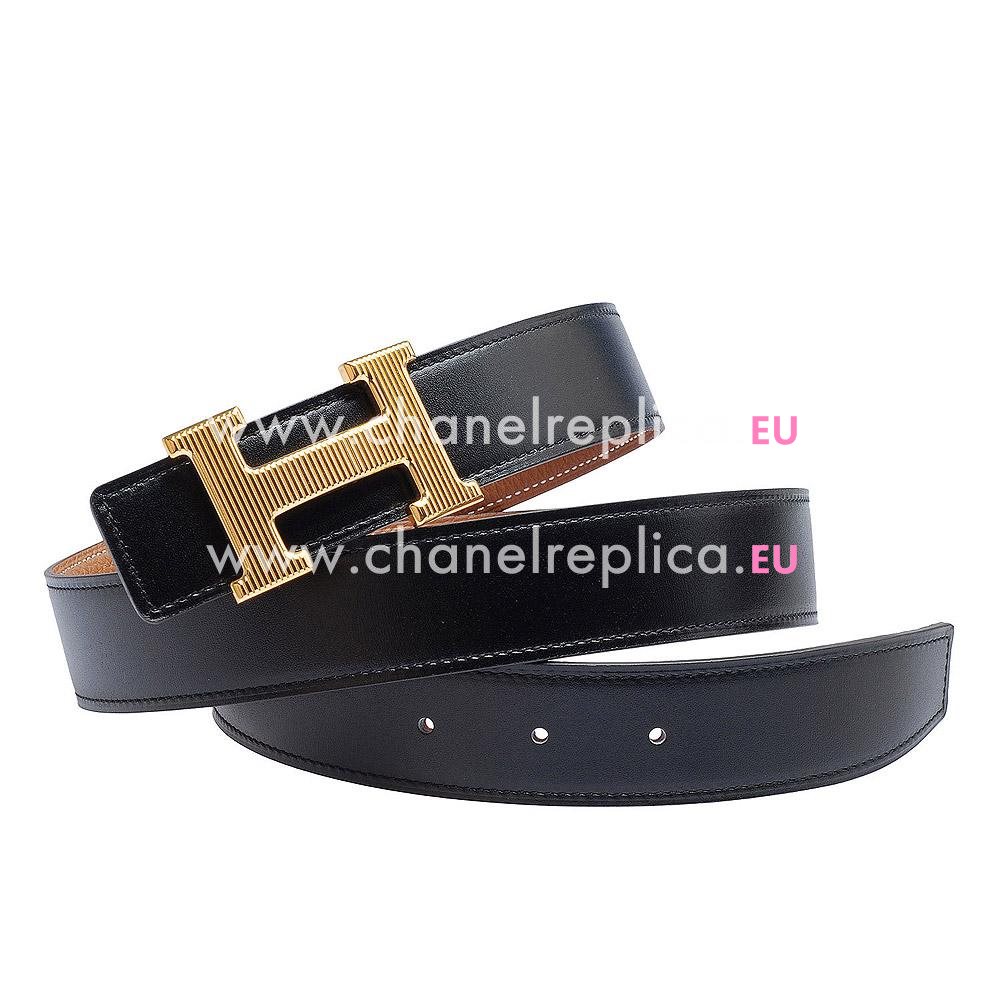 Hermes Gold H Buckle Gold-Black Swift-Togo Leather Two-sided Belt H55N49