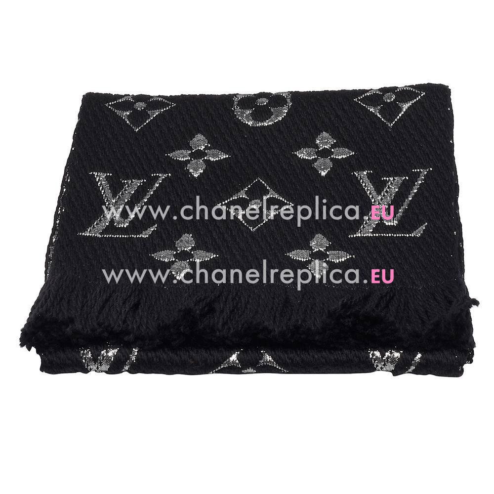 Louis Vuitton Monogram Logomania Shine Wool Scarf Black M75833