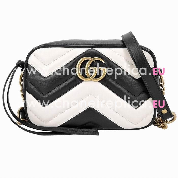 Gucci GG Marmont Calfskin Zipper Shoulder Mini Bag In Black/White G7040805
