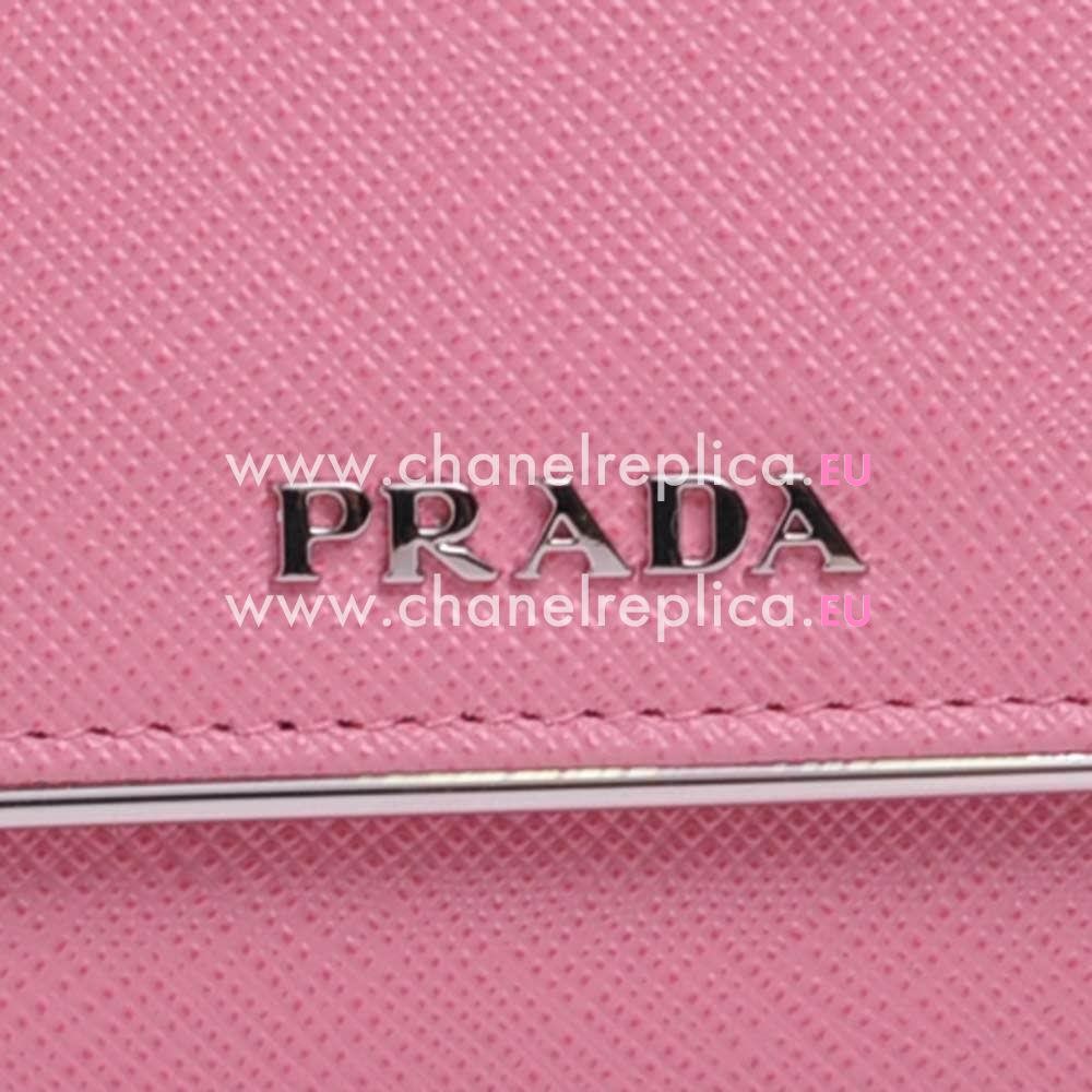 Prada Saffiano Pattina Embossment Logo Cowhide Loose Change Wallet In Peach Pink PR61017020