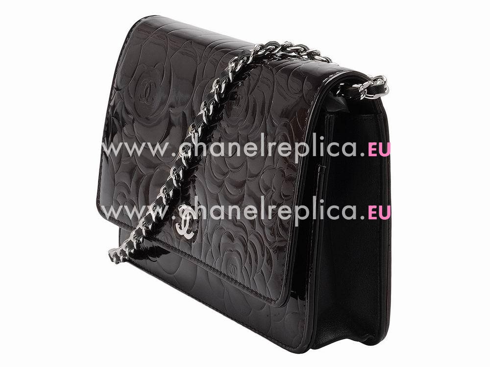 Chanel Patent Camellia Silver Chain Woc Bag In Noir A47421-Noir