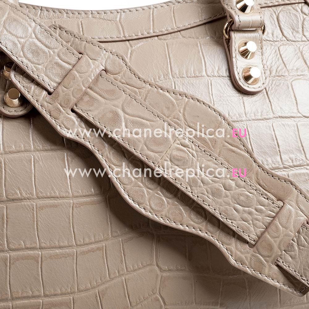 Balenciaga Citys Gold Button Calfskin crocodile print Bag Beige B7051005