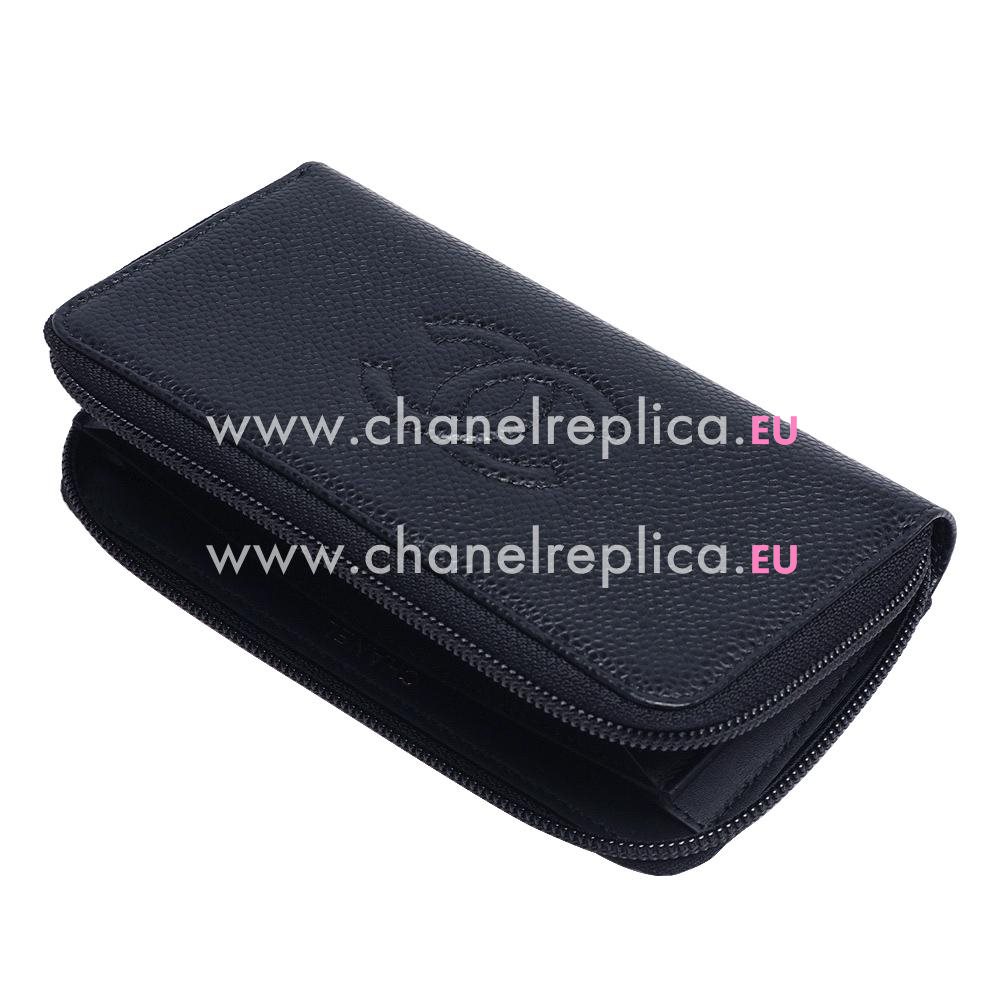 hanel Caviar Leather CC Logo Wallet Black C616B77