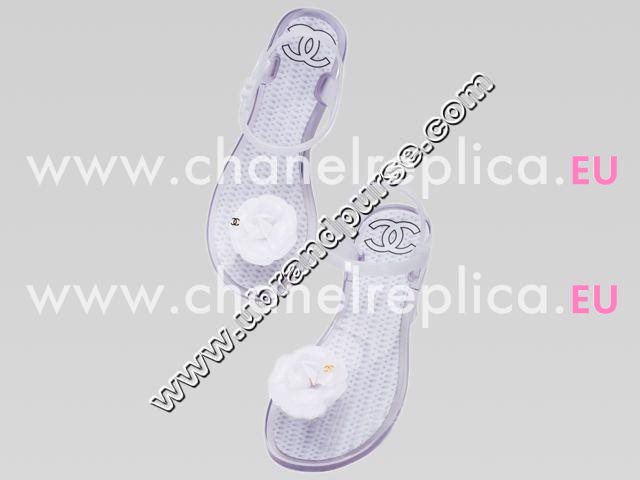 2013 Chanel Double C Camellia Strappy Sandals In White A45889