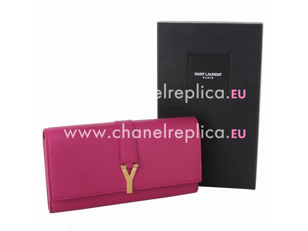 YSL Chyc Leather Leather Clutch Y CalfskinWallets In Pink YSL4973296