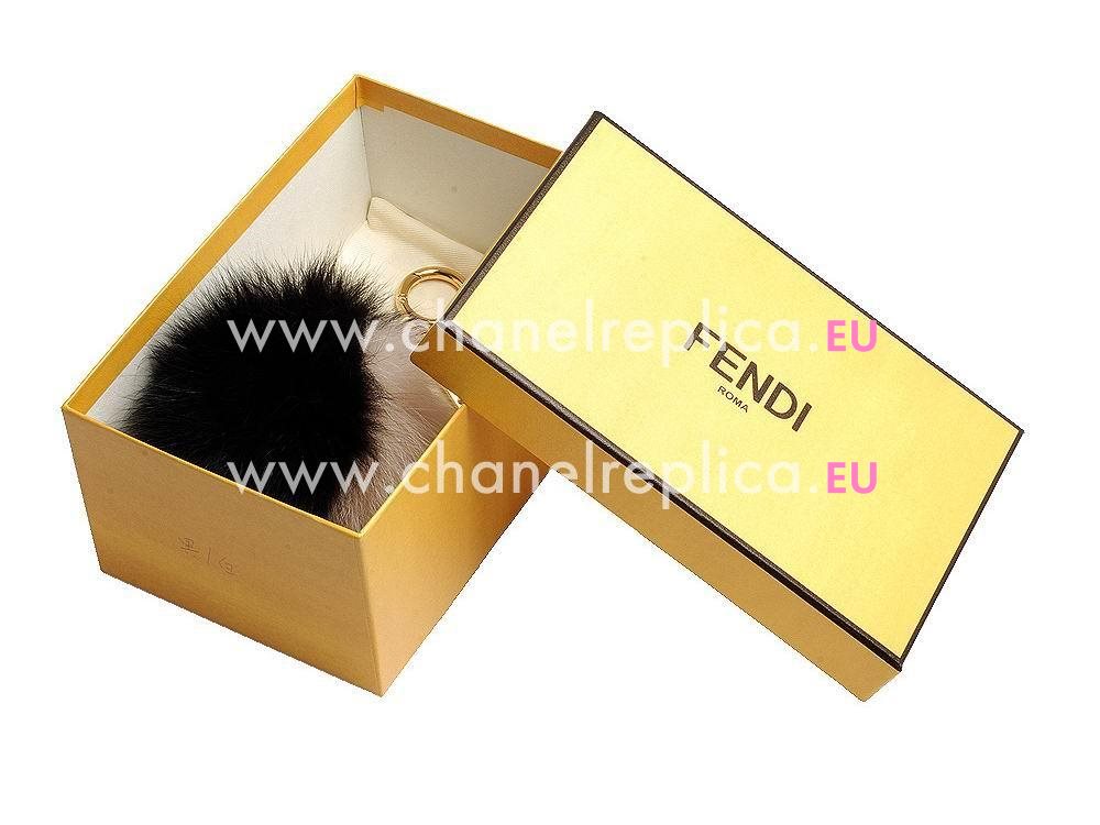 FENDI Pompon Bag Bugs The Fox Pendant Black/White FBD931464