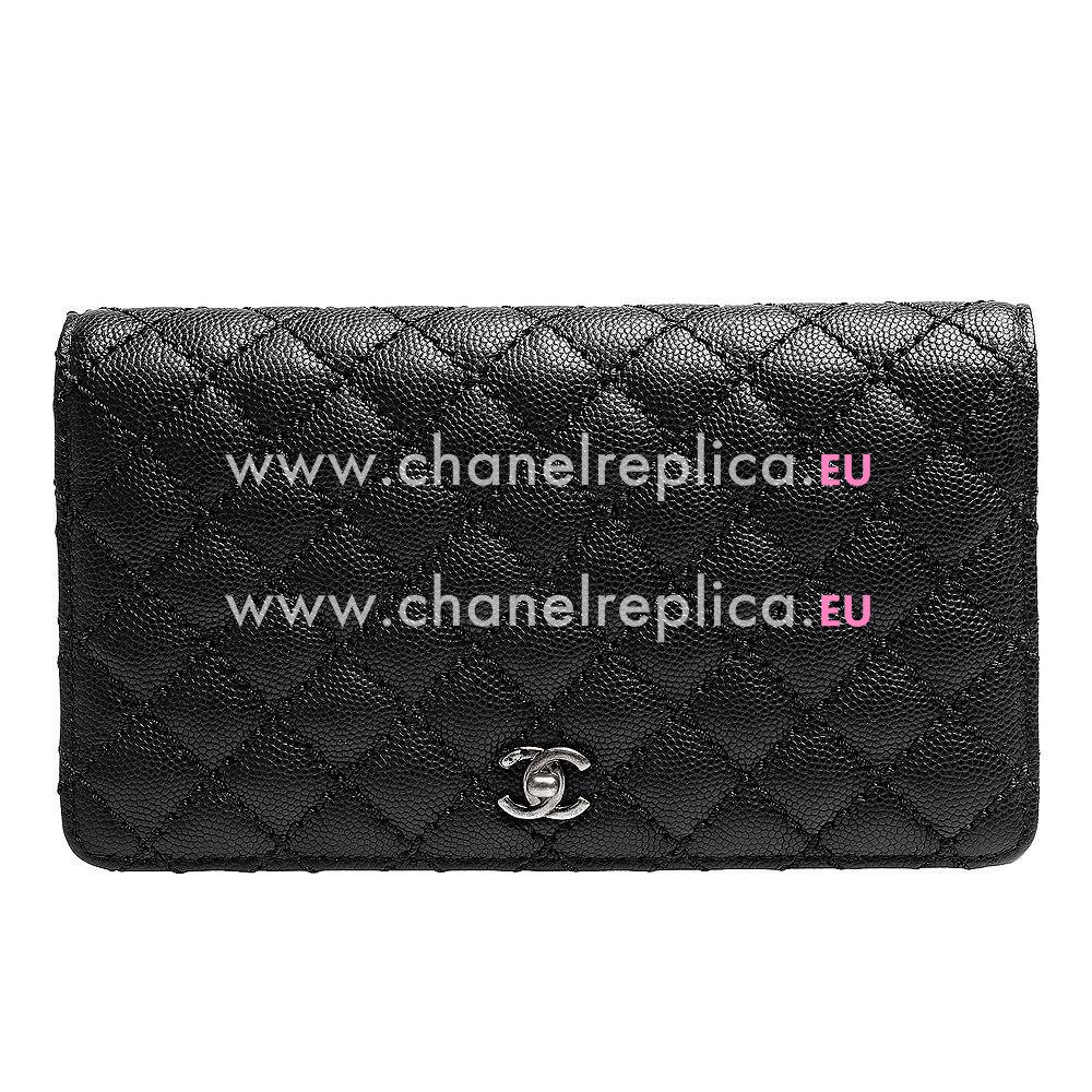 Chanel Caviar Anti-silver CC Long Wallet Black A652398