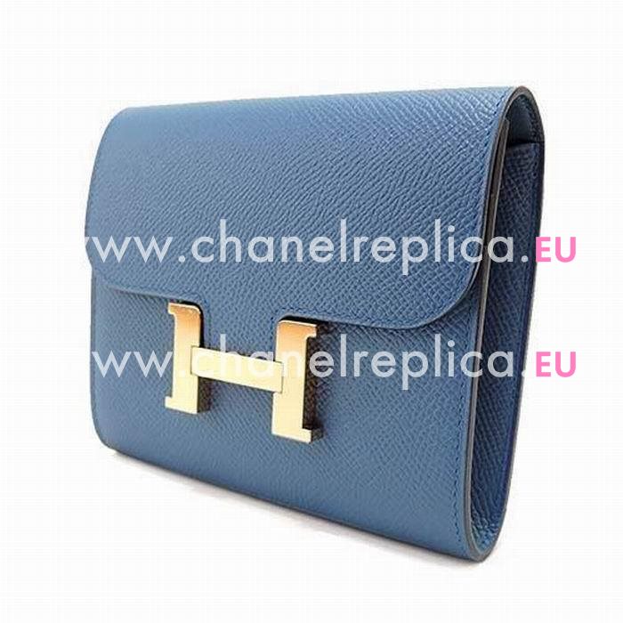 Hermes Constance Epsom CalfSkin Wallet Gold Hardware Gray Blue H7042111