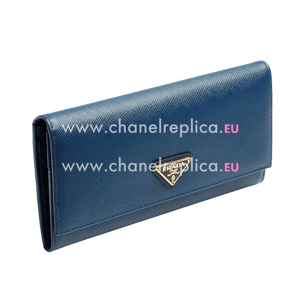 Prada Saffiano Triang Triangle Logo Cowhide Wallet In Deep Blue PR61017029