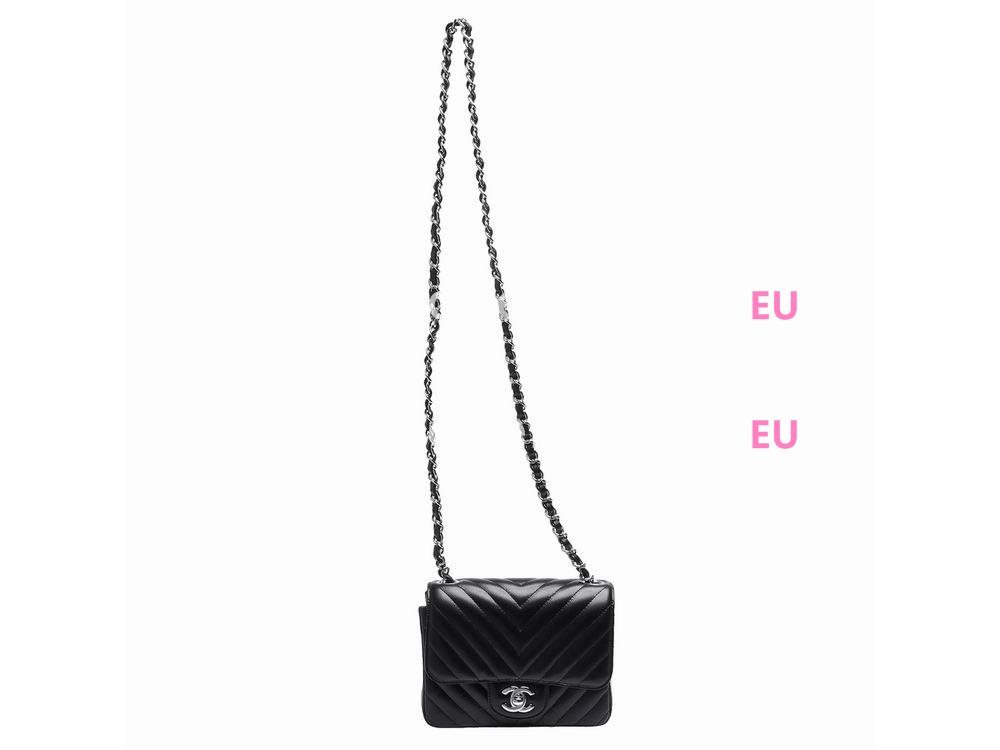 Chanel Caviar Chevron Mini Coco Silver Chain Black A35200BS