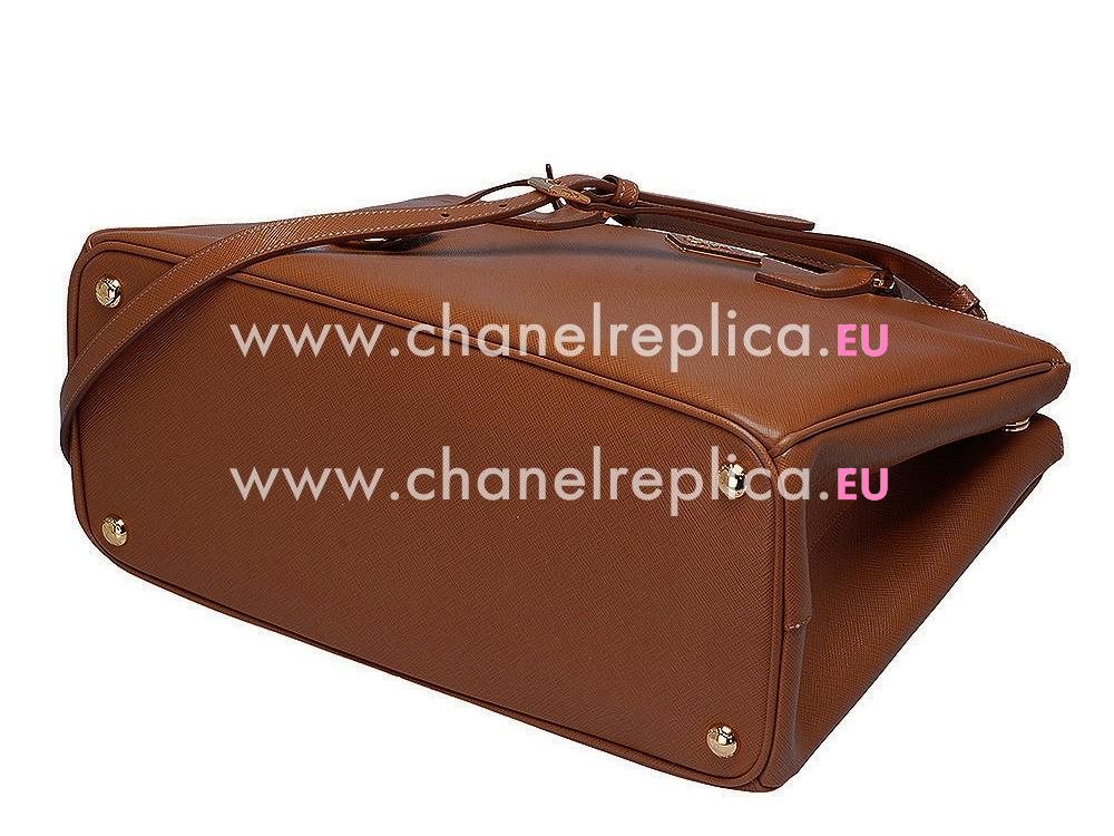 Prada Saffiano Lux Scratch Resistant Calfskin Large Bag Light Brown P51886