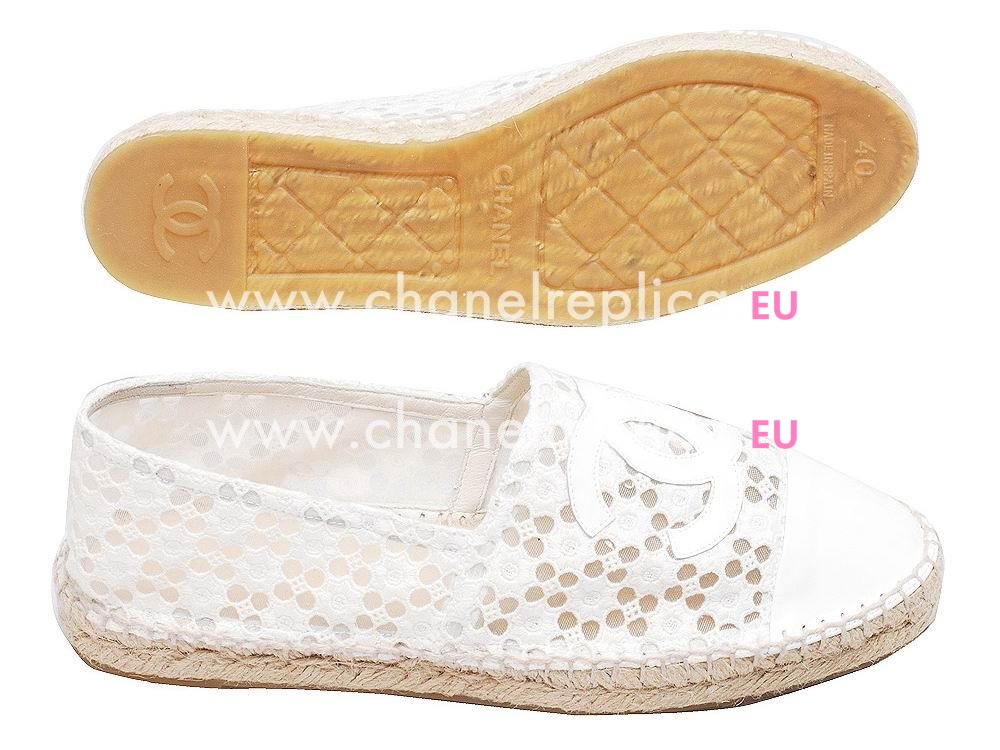 Chanel CC Patent Leather Espadrilles Penelope Shoes G29762-WHITE