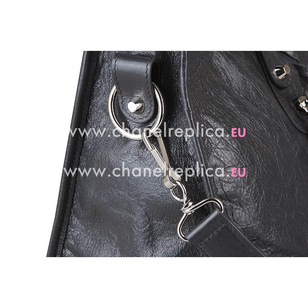 Balenciaga City Silvery Button Sheepskin Bag Deep Gray B7050716