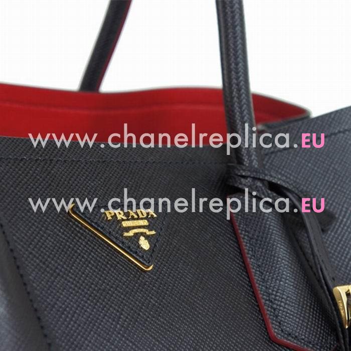 Prada Saffiano Cuir Large Double Tote Bag Black B2756T-2A4A-F0002