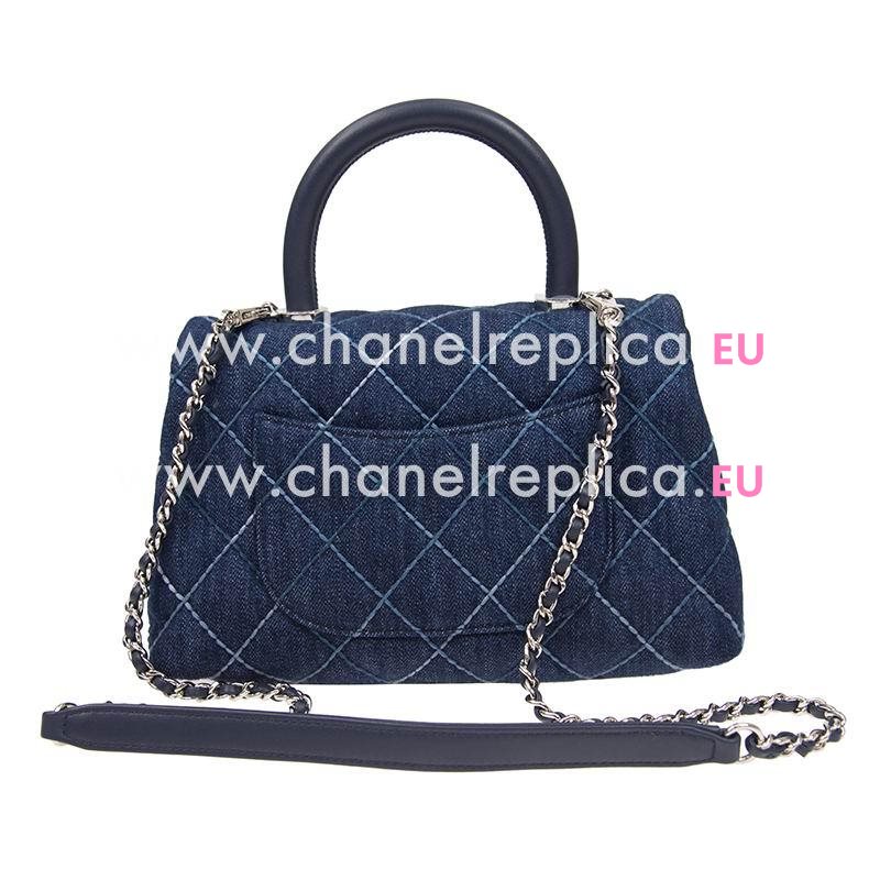 Chanel Coco Flap Bag With Top Handle Silver Chain In Blue A92990CLBLUESS